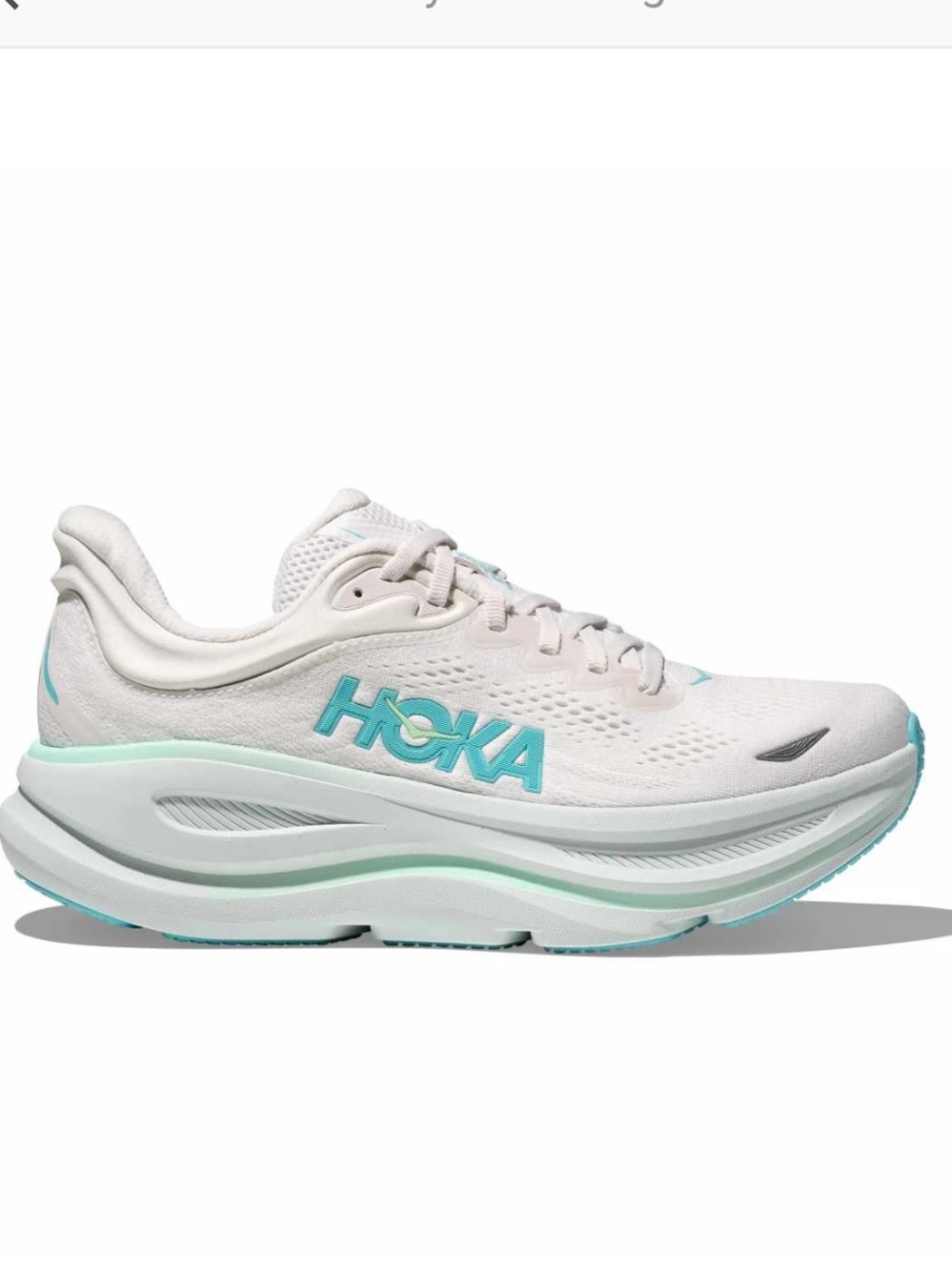 HOKA Bondi 9 Women’s Sneaker Running Shoe. White and light blue . Size 9.